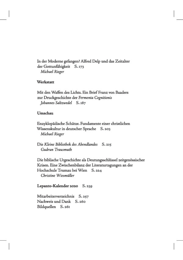 LA-135x180_Inhalt_Seite_2 Fackelmann, Christoph; Kinzel, Till (Hrsg.): Lepanto-Almanach 1/2020