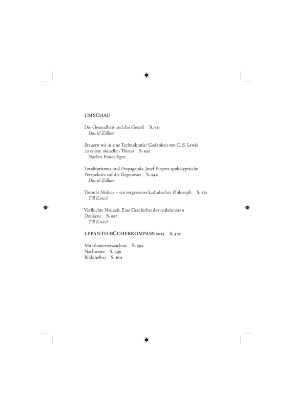 LA2023_Inhalt_DEF_IV_Seite_4 Fackelmann, Christoph; Kinzel, Till (Hrsg.): Lepanto-Almanach 4/5 (2023/24)